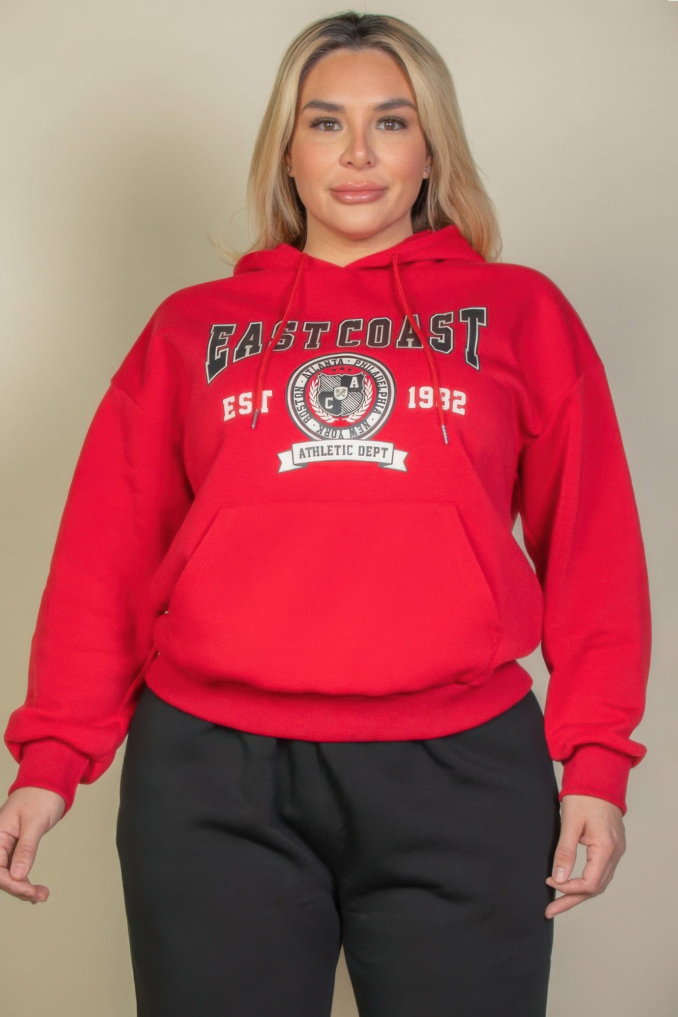 Plus Size Graphic Kangaroo Pocket Drawstring Hoodie - Pikemla