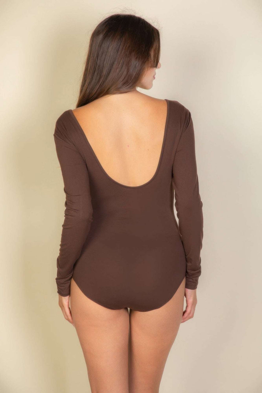 Scoop Neck Solid Long Sleeve Bodysuit - Pikemla