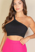 One Shoulder Ribbed Cropped Top - Pikemla