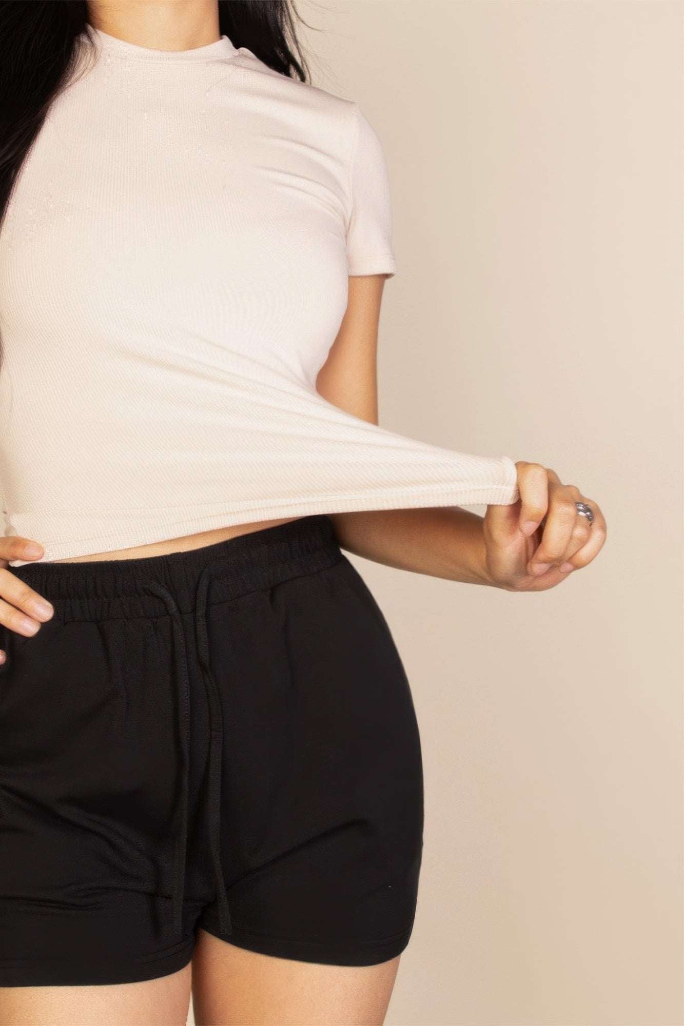 Ribbed Round Neck Short Sleeve Top - Pikemla