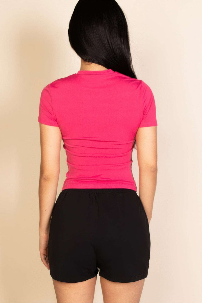 Ribbed Round Neck Short Sleeve Top - Pikemla