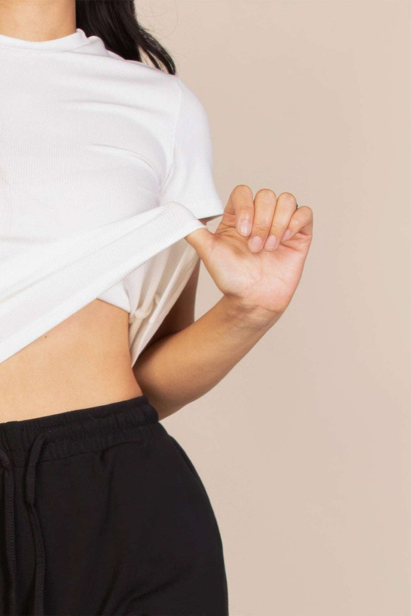 Ribbed Round Neck Short Sleeve Top - Pikemla