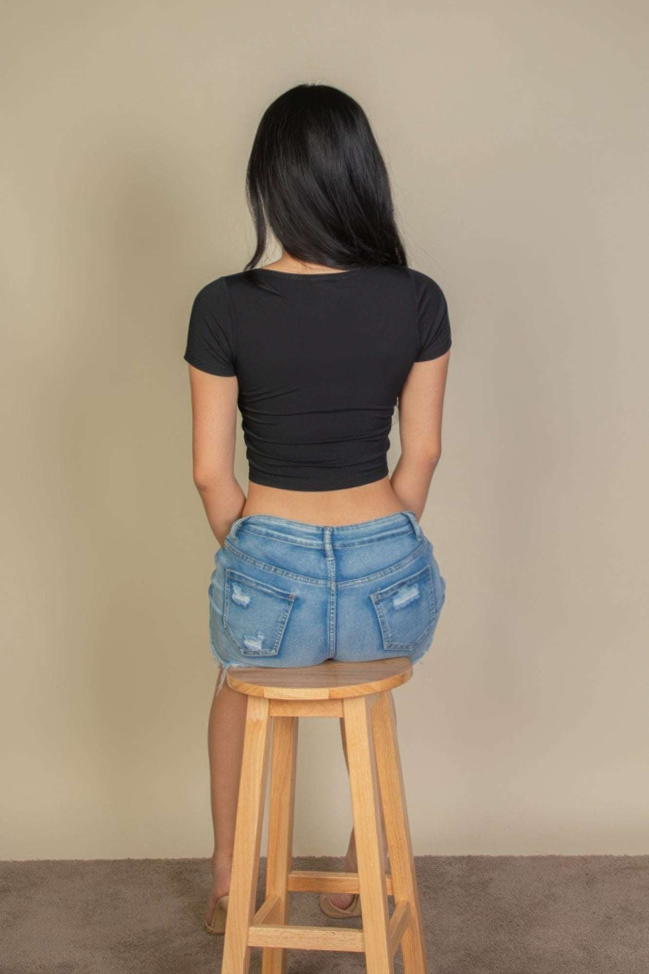 Tight Knitted Square Neck Short Sleeve T Shirt - Pikemla