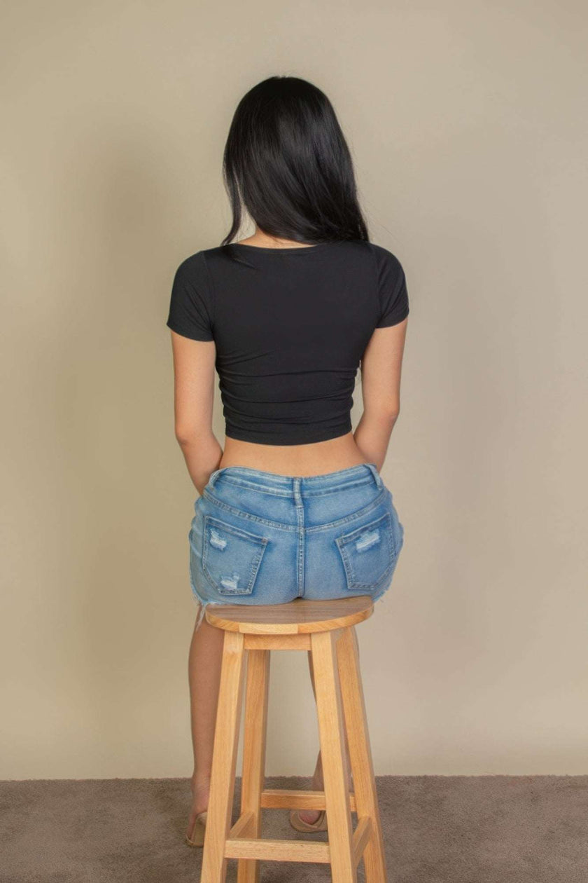 Tight Knitted Square Neck Short Sleeve T Shirt - Pikemla