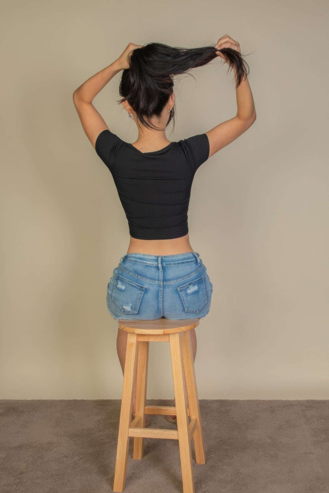 Tight Knitted Square Neck Short Sleeve T Shirt - Pikemla