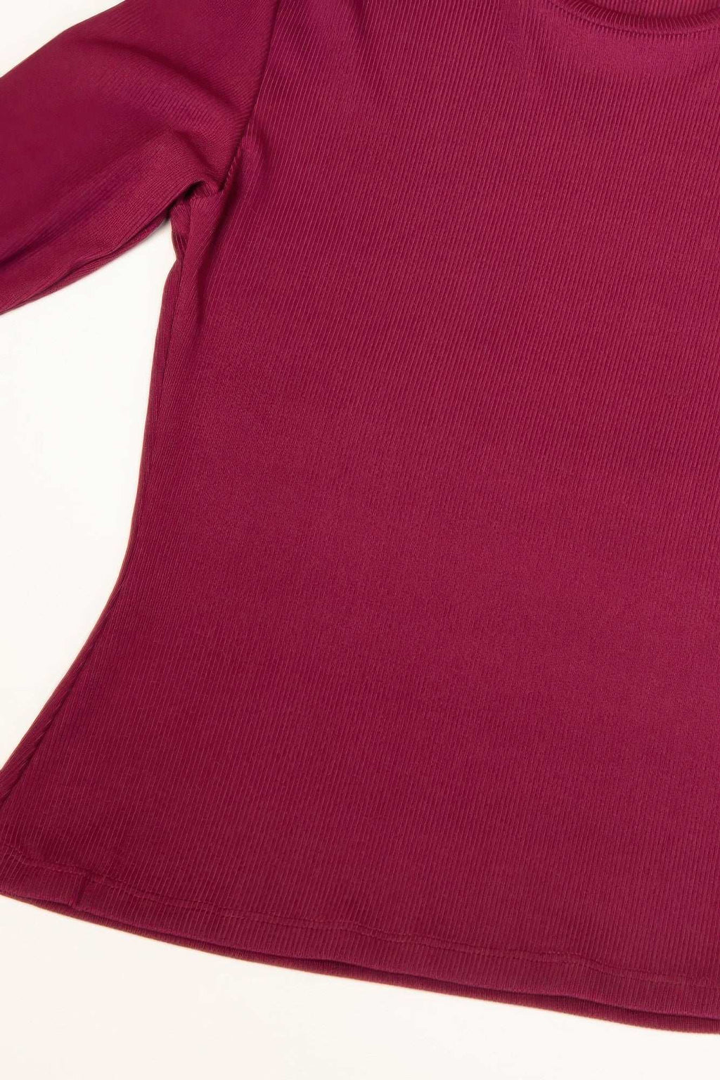 Ribbed Round Neck Long Sleeve Top - Pikemla