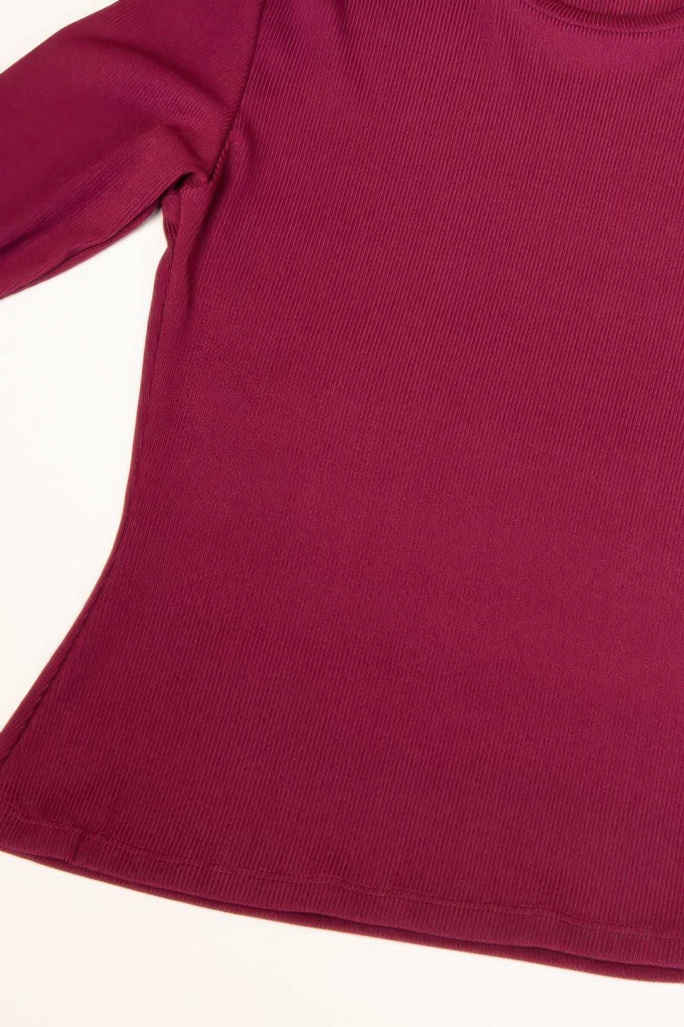 Ribbed Round Neck Long Sleeve Top - Pikemla