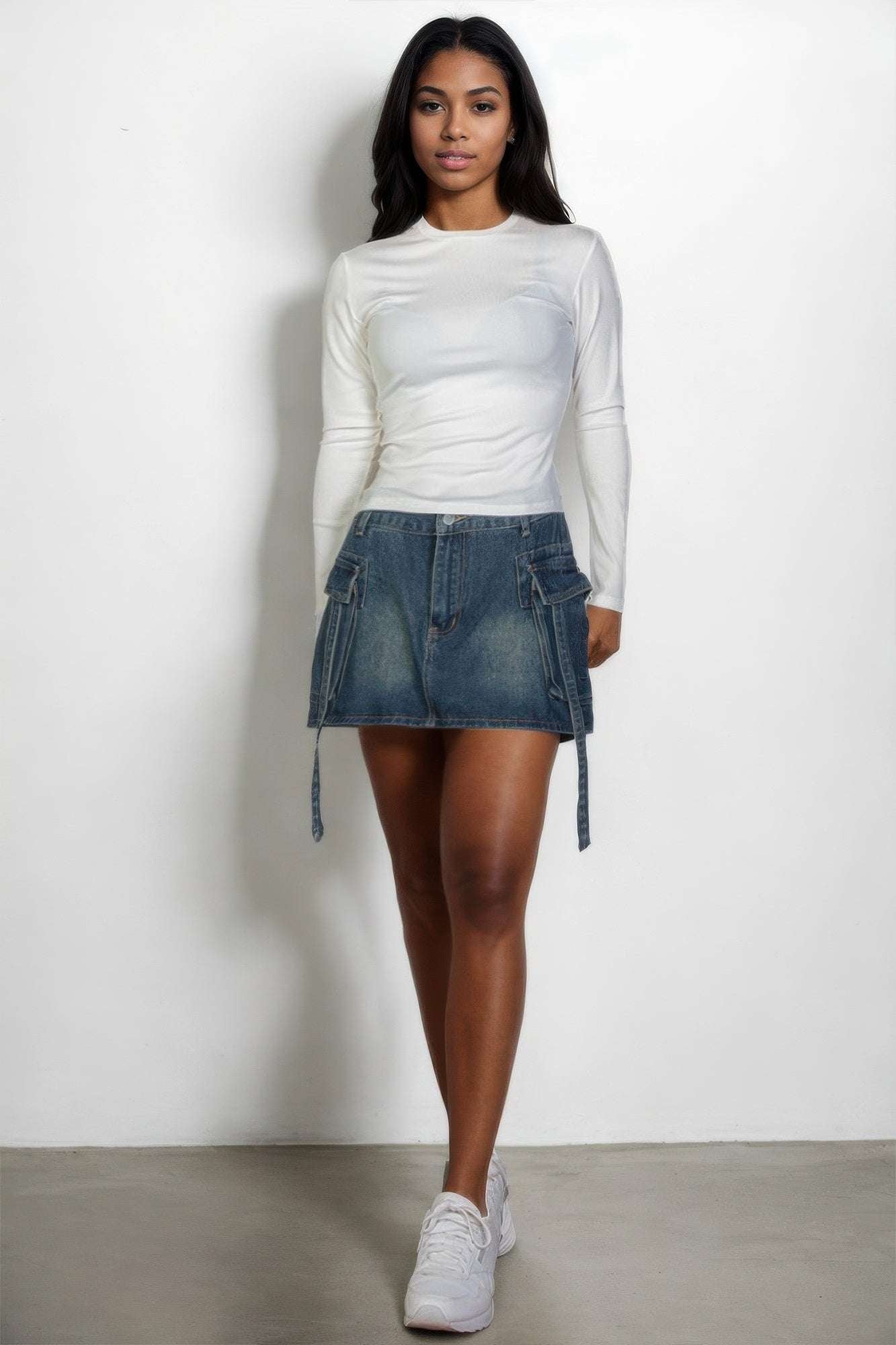 Ribbed Round Neck Long Sleeve Top - Pikemla