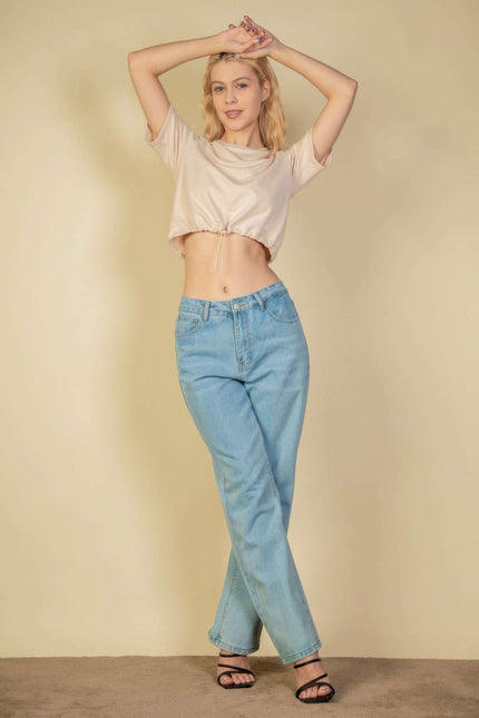 French Terry Toggle Drawstring Crop Top - Pikemla