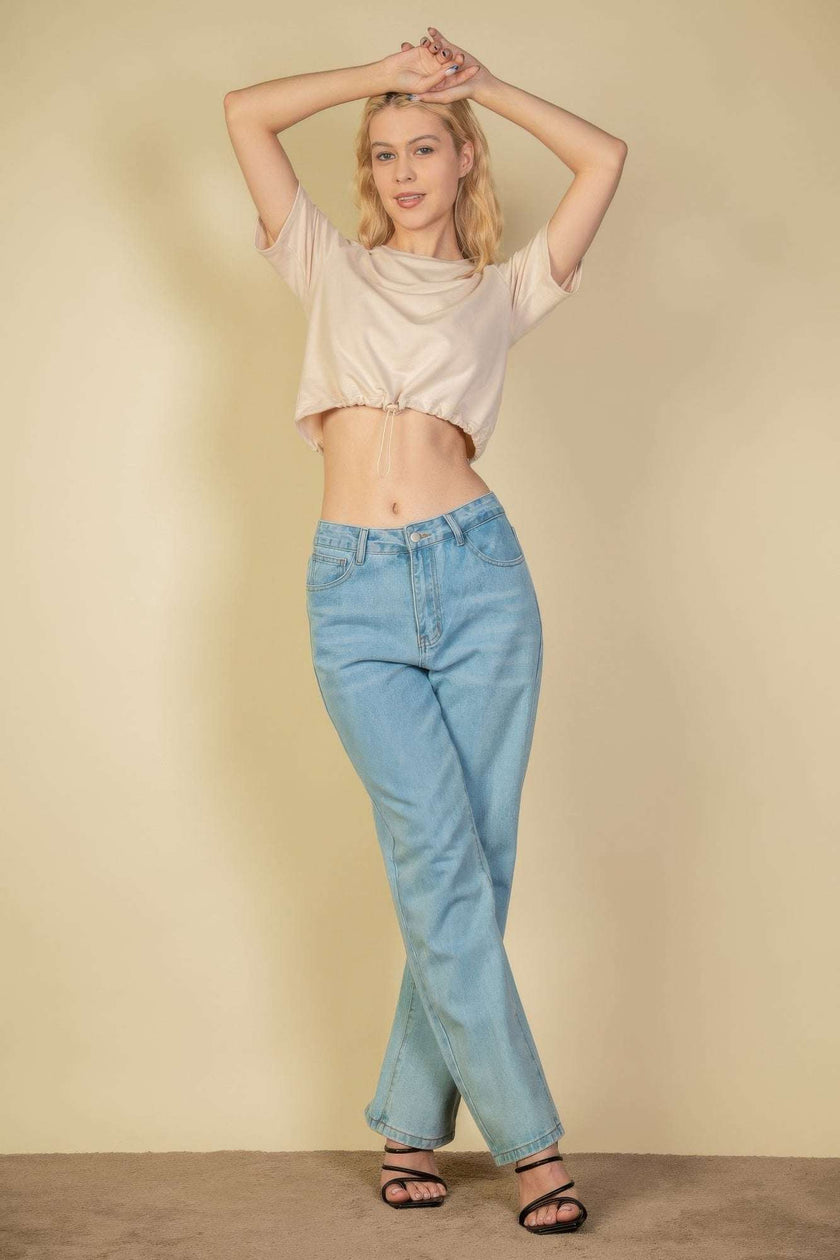 French Terry Toggle Drawstring Crop Top - Pikemla