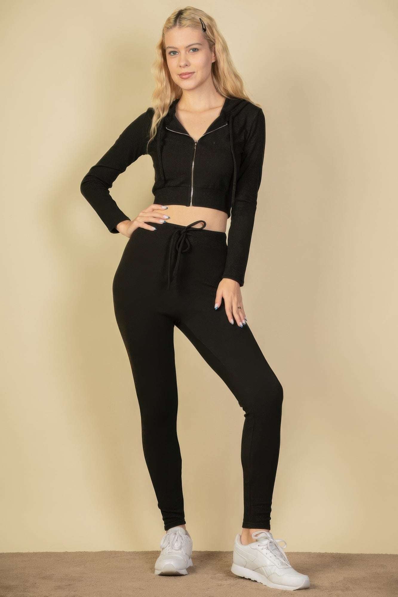 Ribbed Crop Zip Hoodie - Pikemla