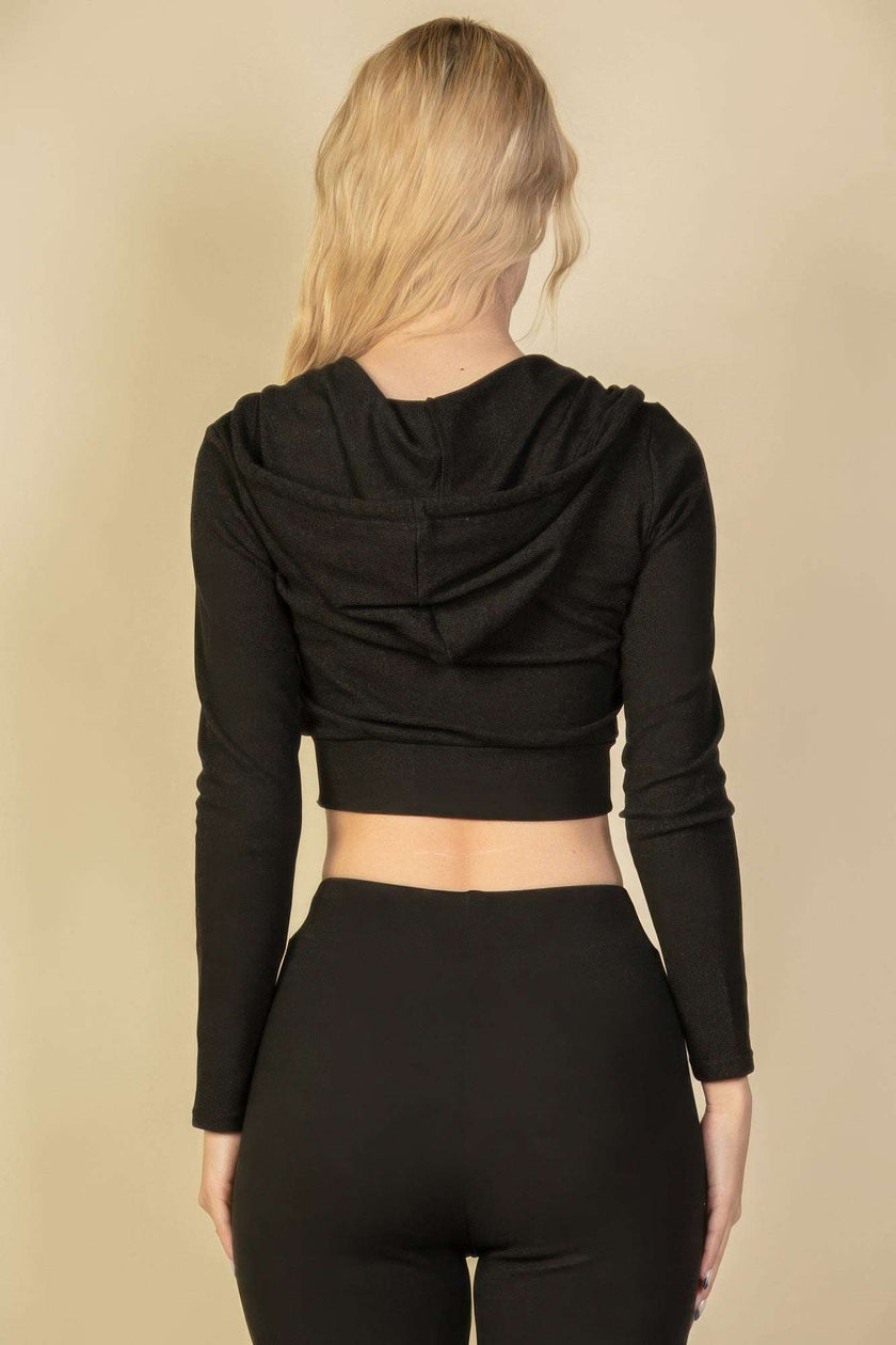 Ribbed Crop Zip Hoodie - Pikemla