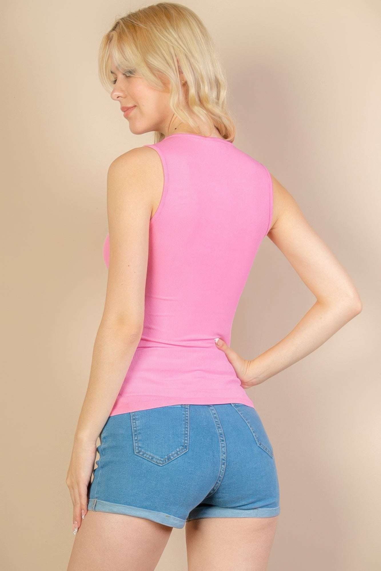 Ribbed V-neck Sleeveless Top - Pikemla