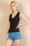 Ribbed V-neck Sleeveless Top - Pikemla