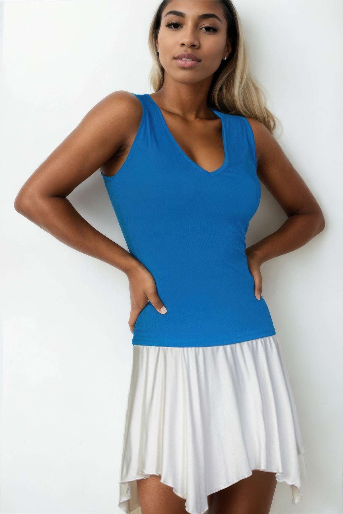 Ribbed V-neck Sleeveless Top - Pikemla