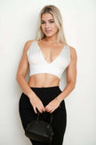 Ribbed Knit Plunge Neck Crop Top - Pikemla