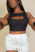 Ribbed Cut Out Front Crop Top - Pikemla
