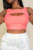 Ribbed Cut Out Front Crop Top - Pikemla