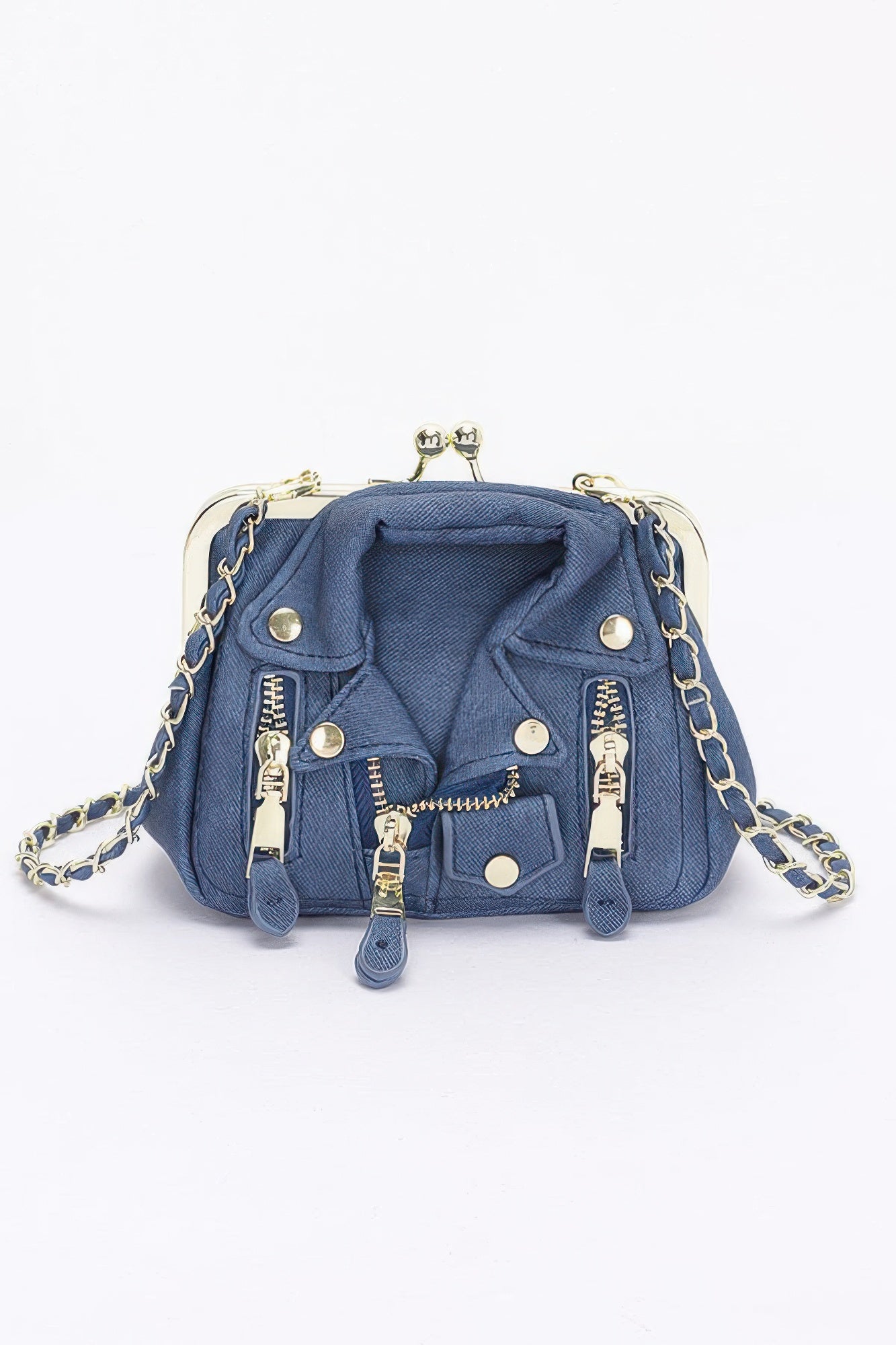 Faux Denim Leather Jacket Style Crossbody Bag - Pikemla