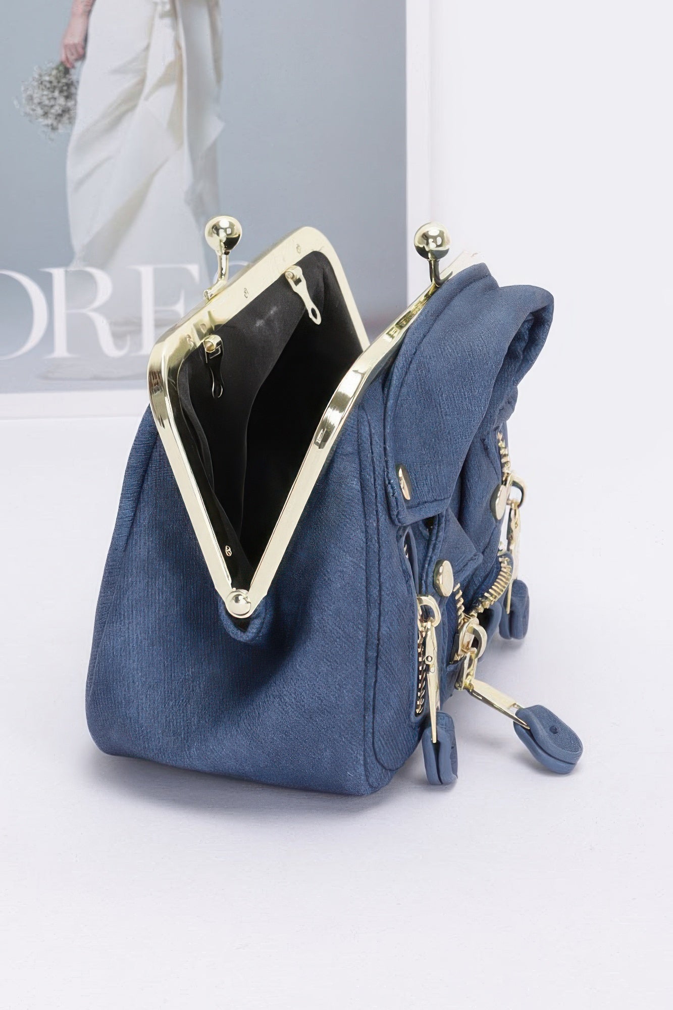 Faux Denim Leather Jacket Style Crossbody Bag - Pikemla
