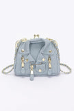 Faux Denim Leather Jacket Style Crossbody Bag - Pikemla
