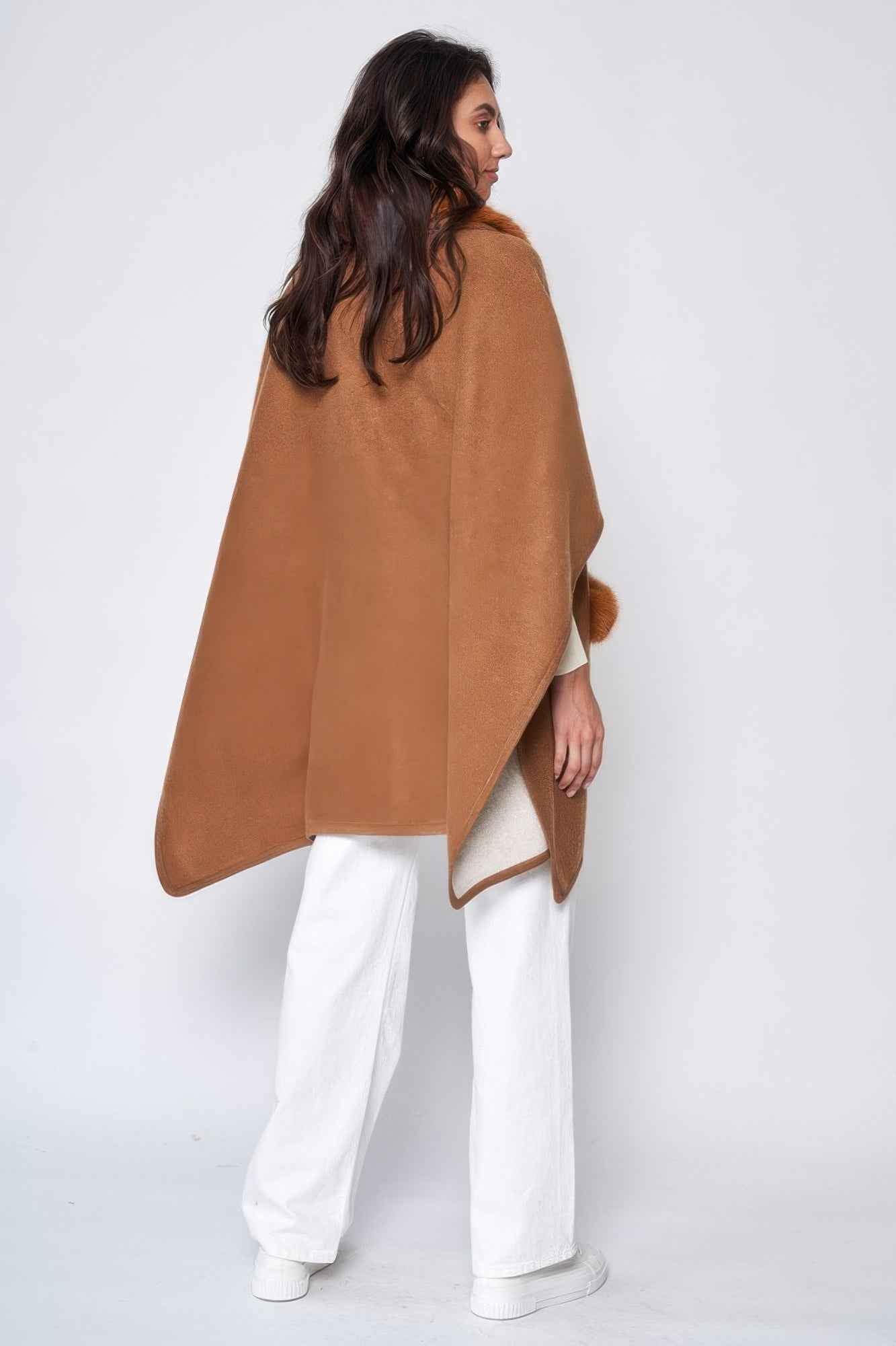 Faux Fur Collar Kimono - Pikemla
