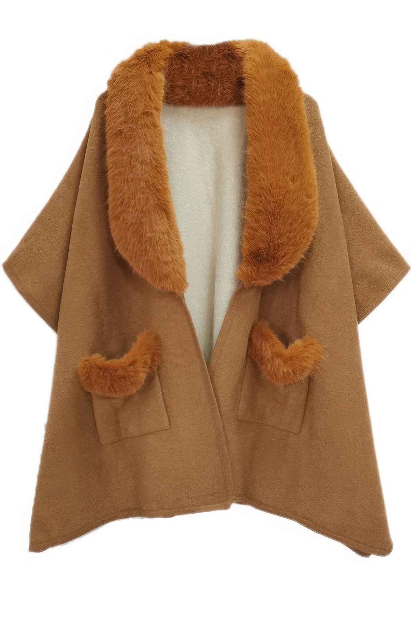 Faux Fur Collar Kimono - Pikemla