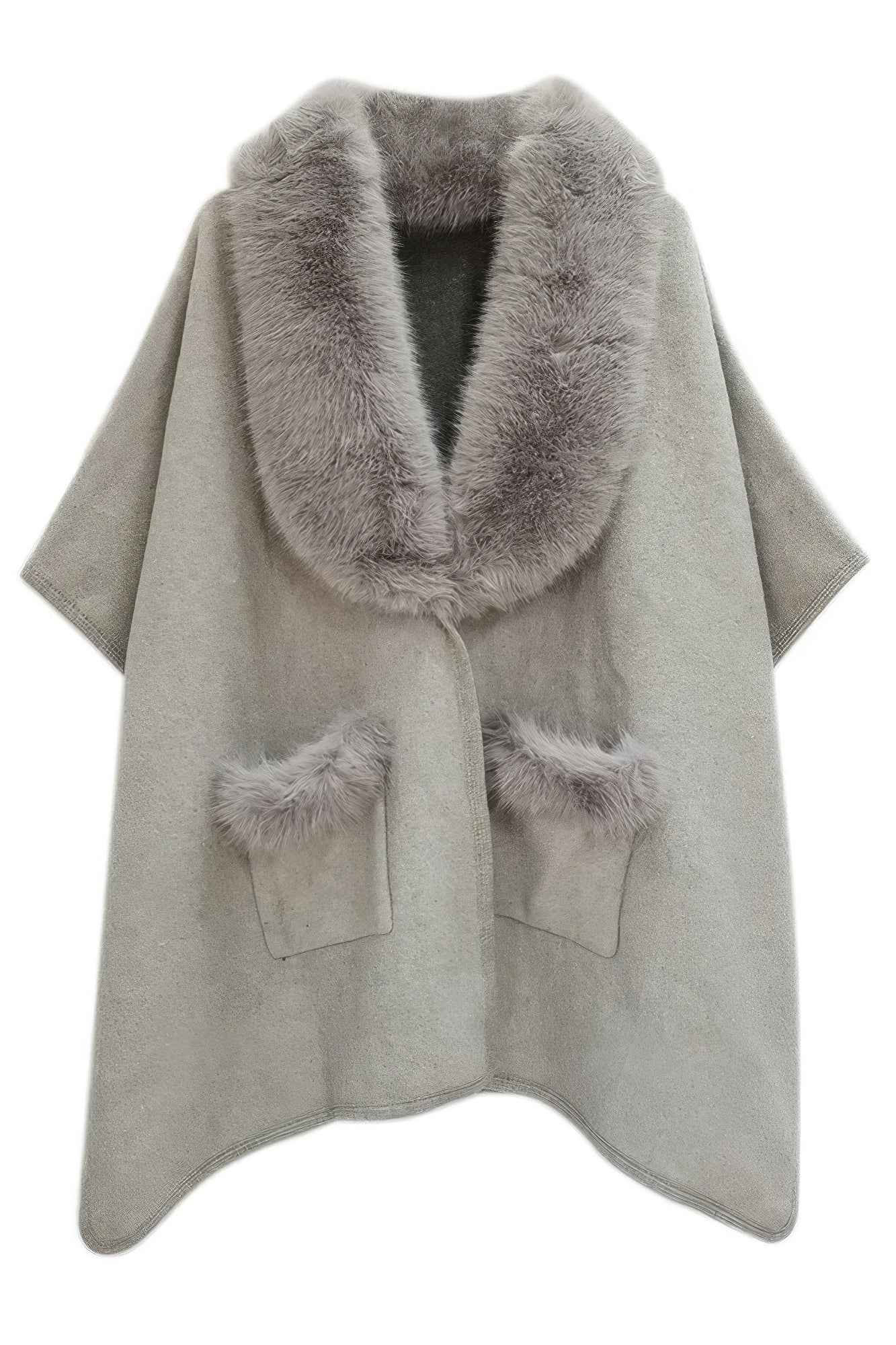 Faux Fur Collar Kimono - Pikemla