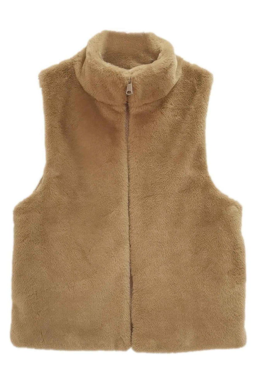 Solid Faux Fur Vest - Pikemla