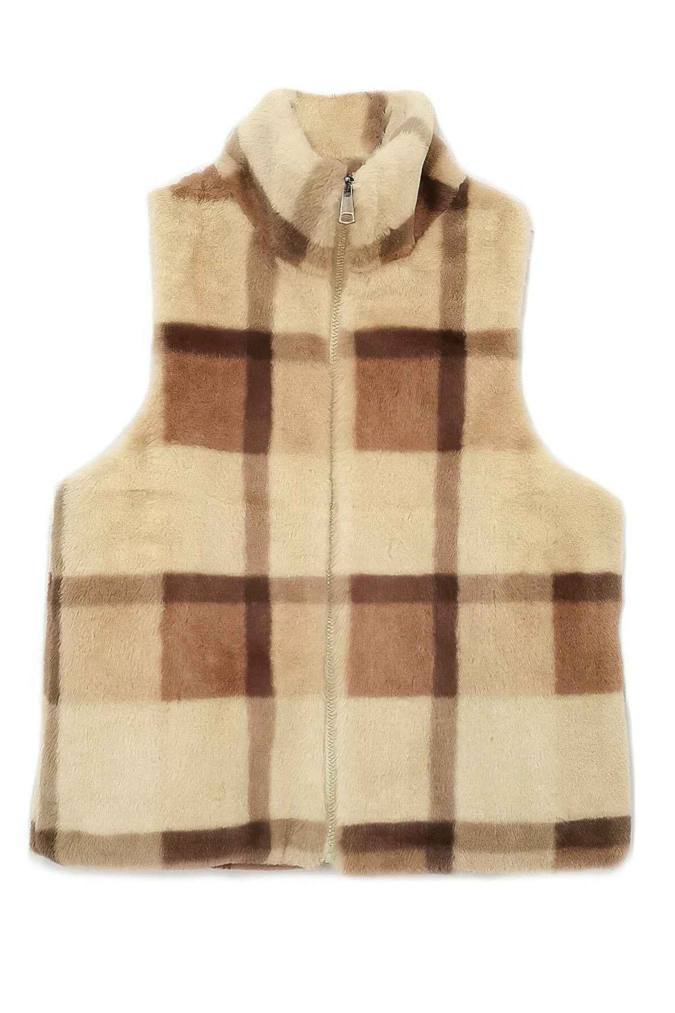Plaid Faux Fur Vest - Pikemla
