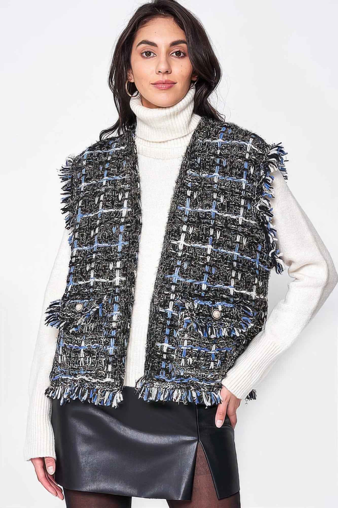 Plaid Tweed Vest - Pikemla
