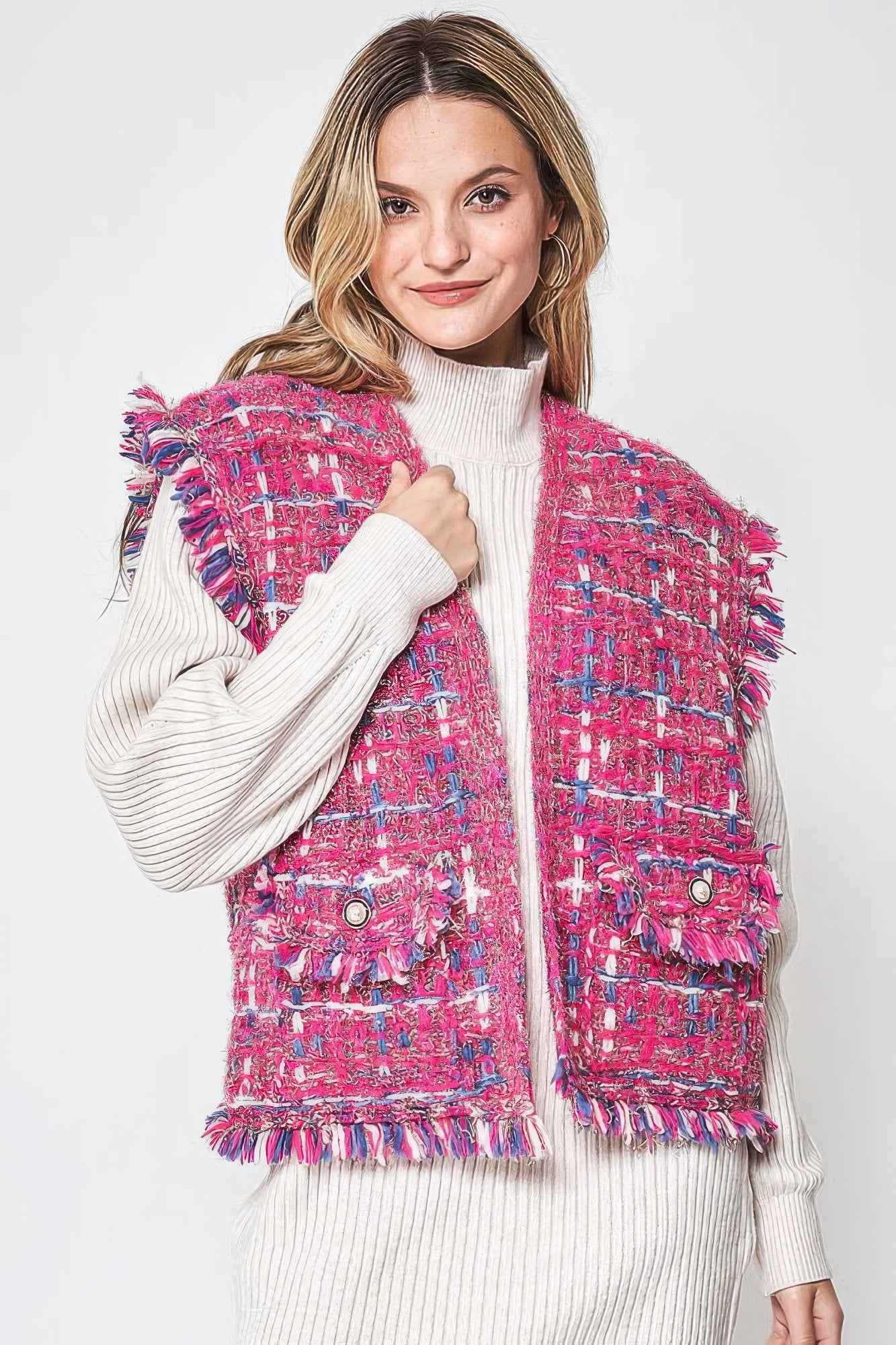 Plaid Tweed Vest - Pikemla