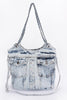 Washed Denim Double Pockets Tote Bag - Pikemla
