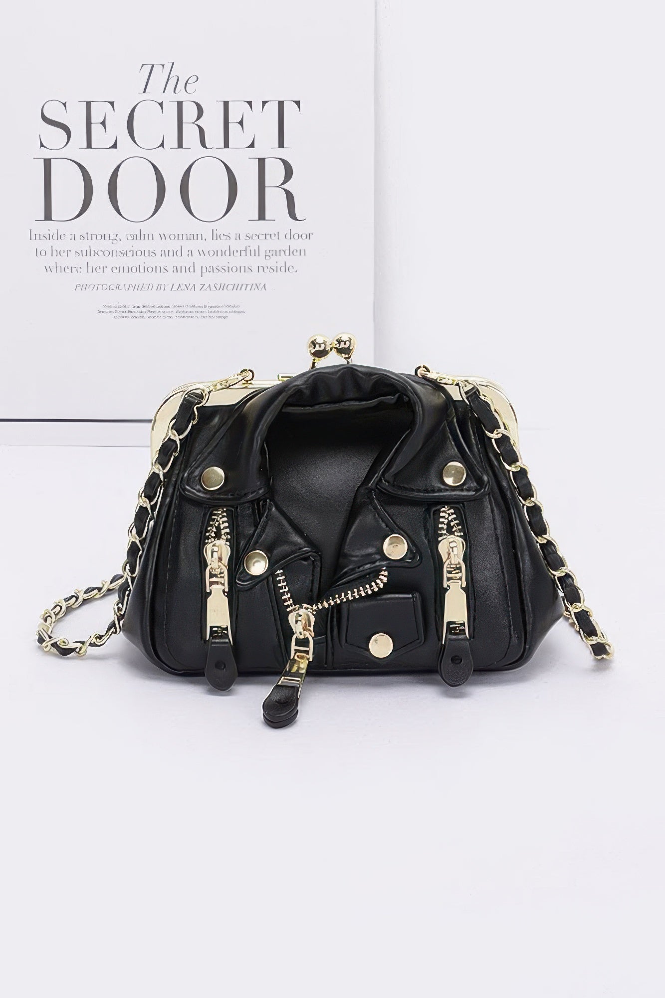 Faux Leather Jacket Style Crossbody Bag - Pikemla