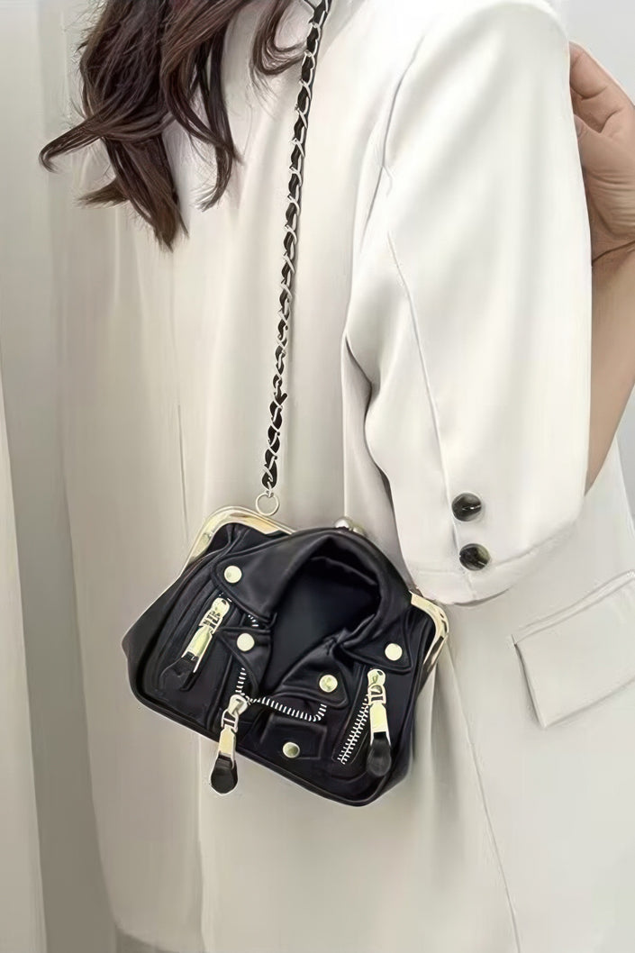Faux Leather Jacket Style Crossbody Bag - Pikemla