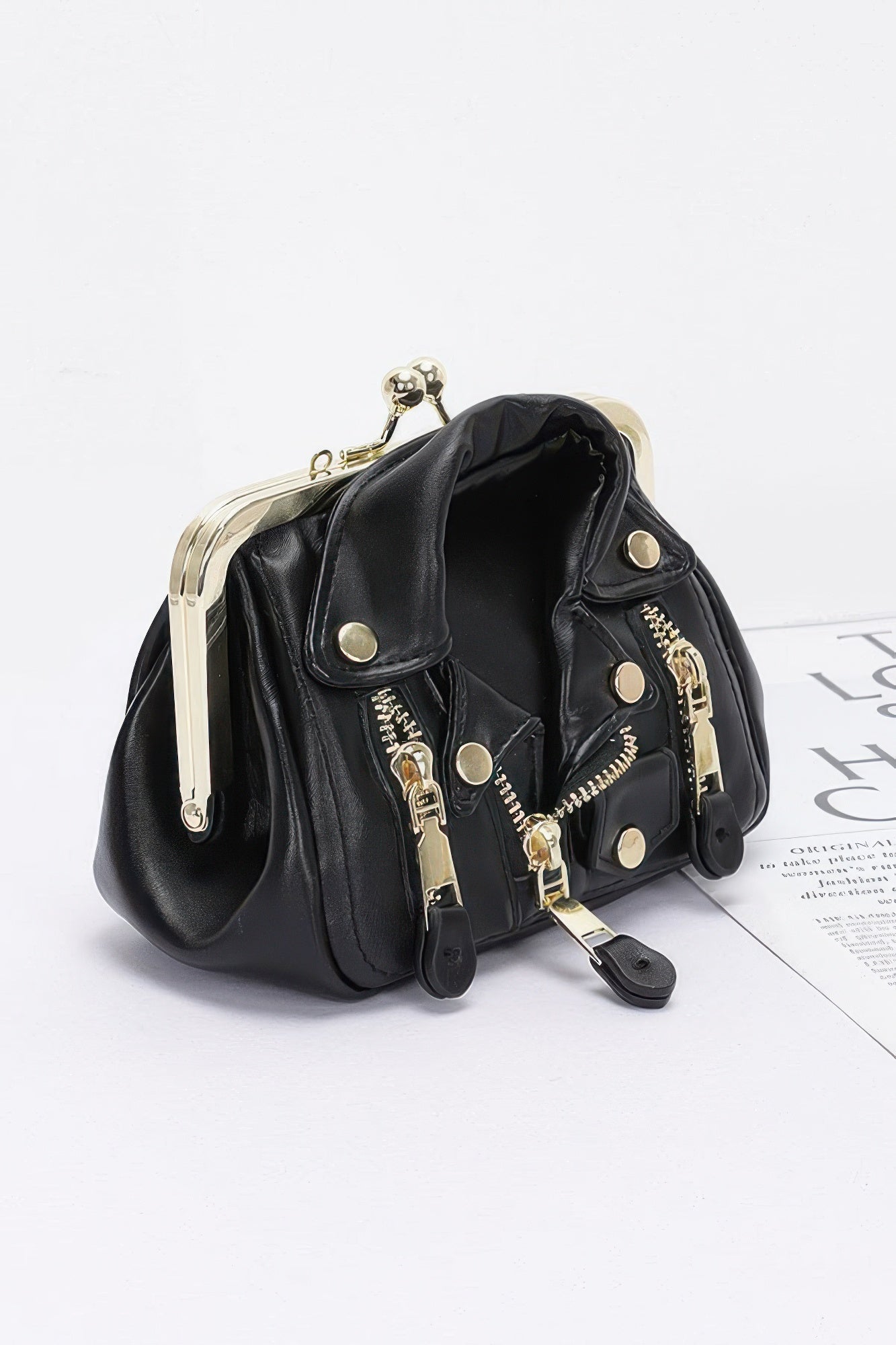 Faux Leather Jacket Style Crossbody Bag - Pikemla