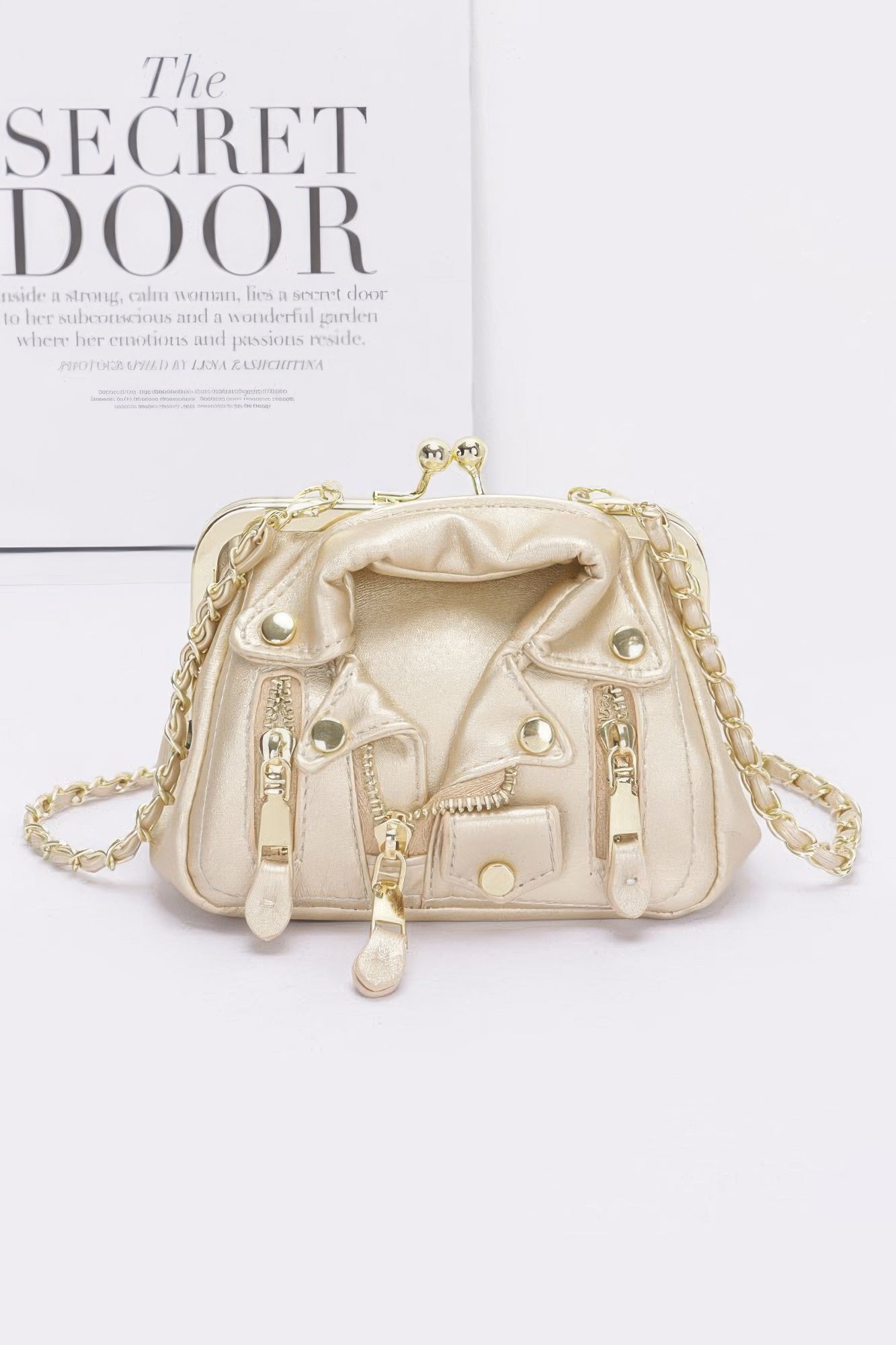 Faux Leather Jacket Style Crossbody Bag - Pikemla