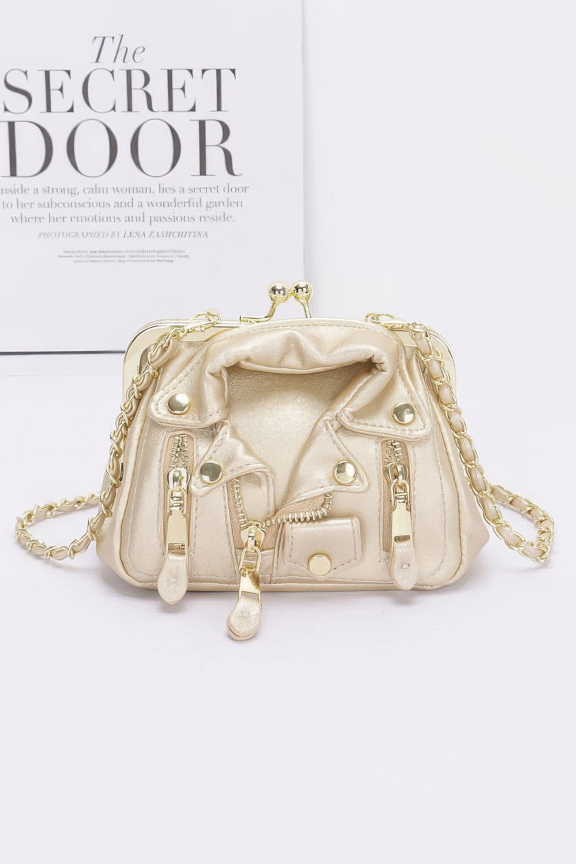 Faux Leather Jacket Style Crossbody Bag - Pikemla