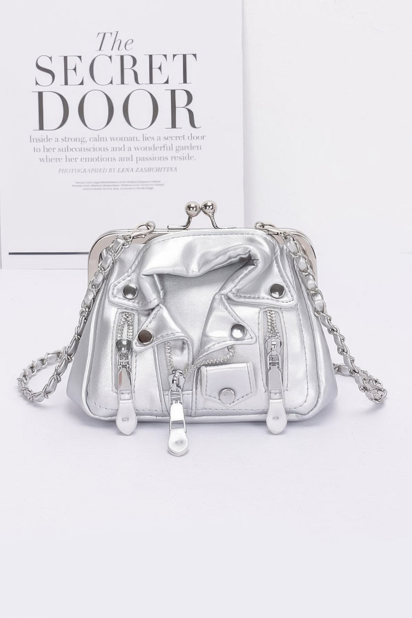 Faux Leather Jacket Style Crossbody Bag - Pikemla