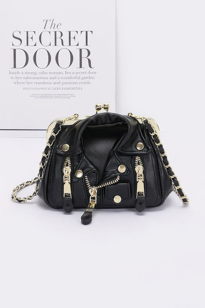 Faux Leather Jacket Style Crossbody Bag - Pikemla