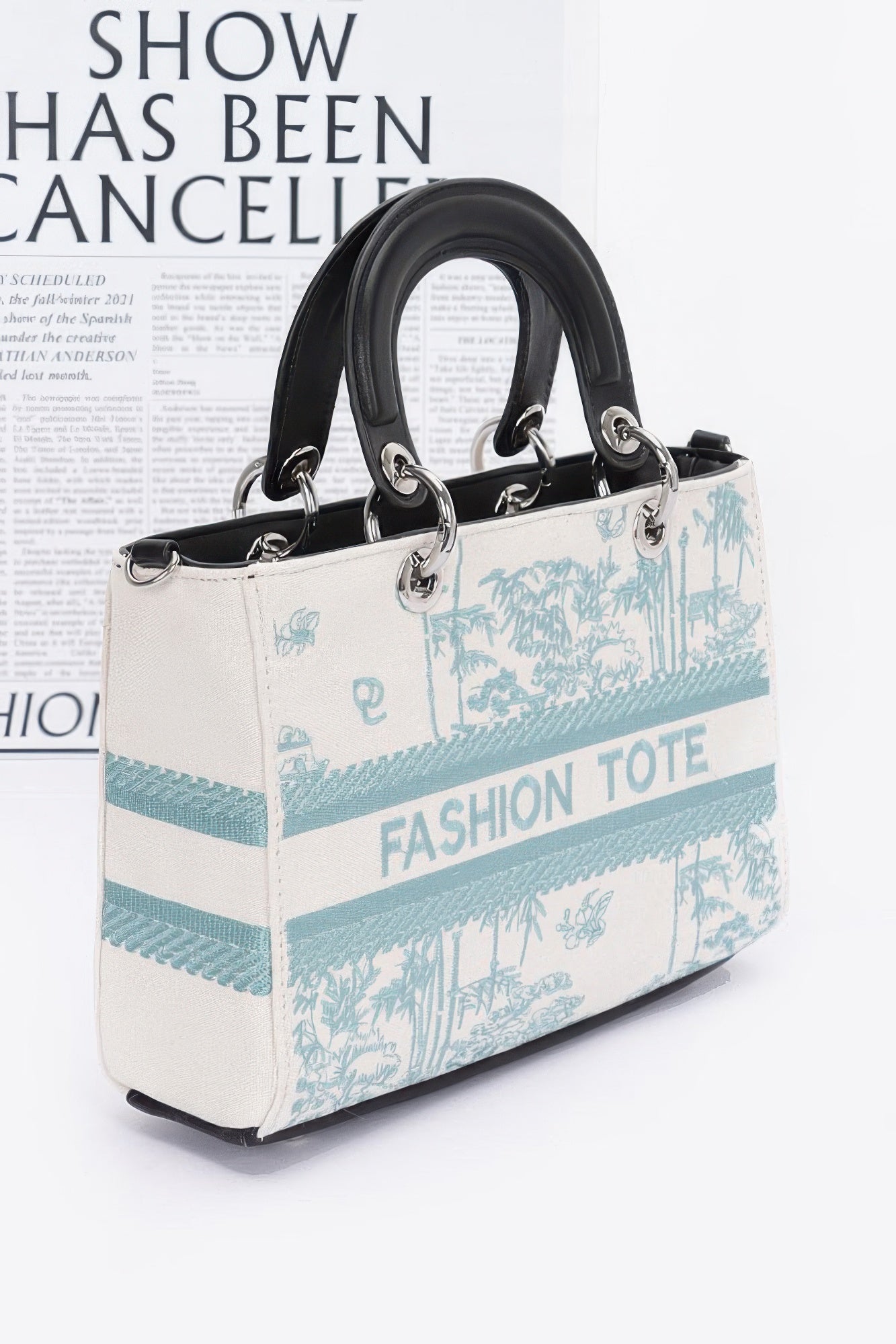 Embroidery Faux Leather Tote Bag - Pikemla