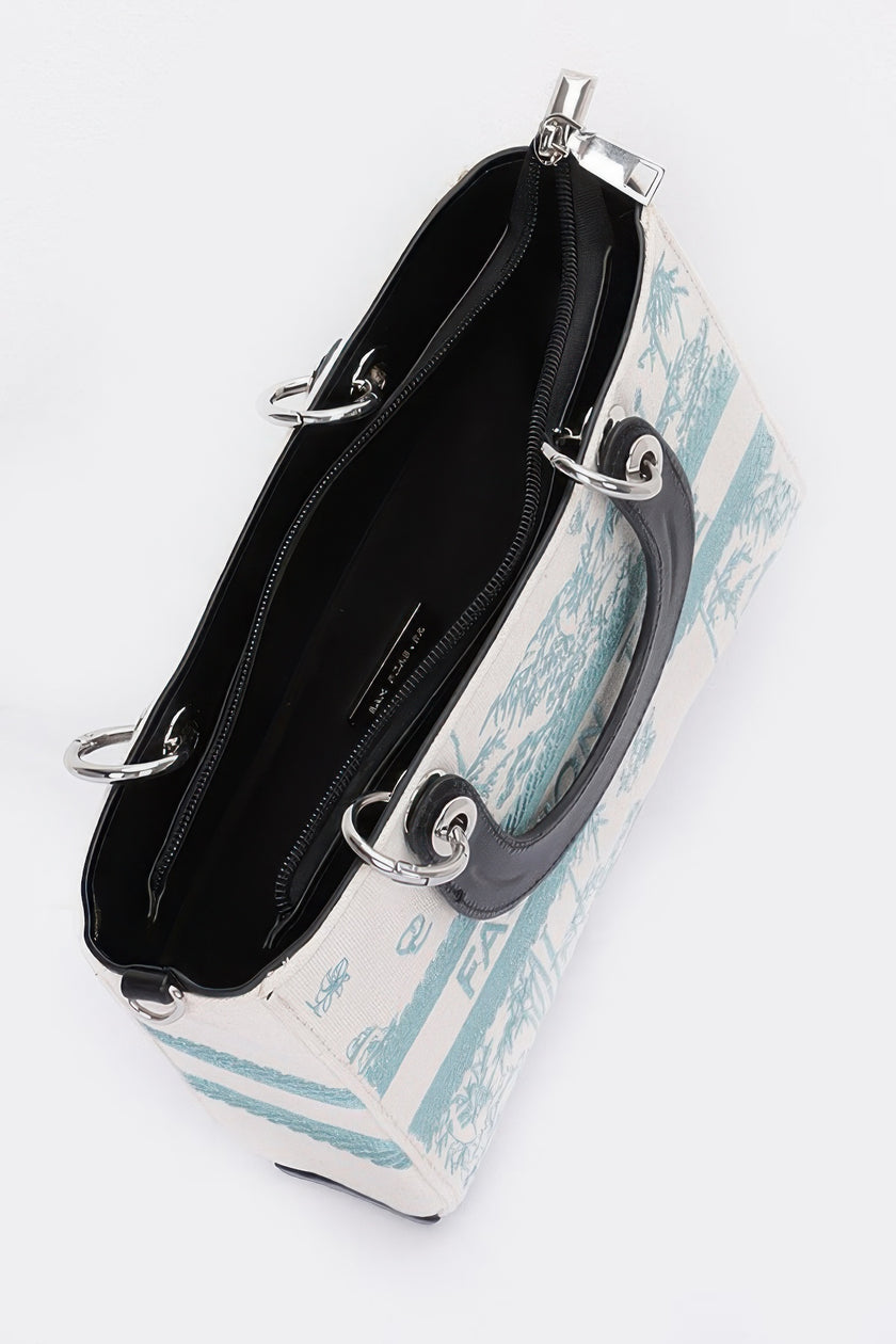 Embroidery Faux Leather Tote Bag - Pikemla