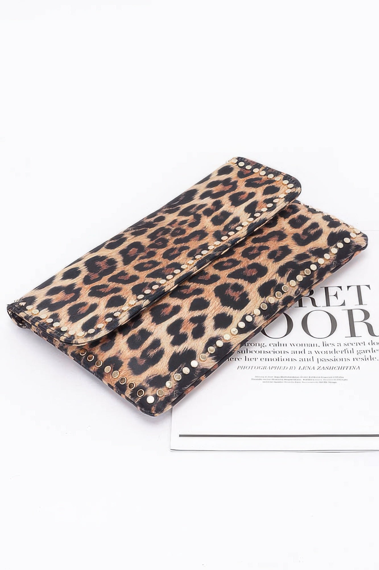Nylon Leopard Metal Studded Clutch Bag - Pikemla