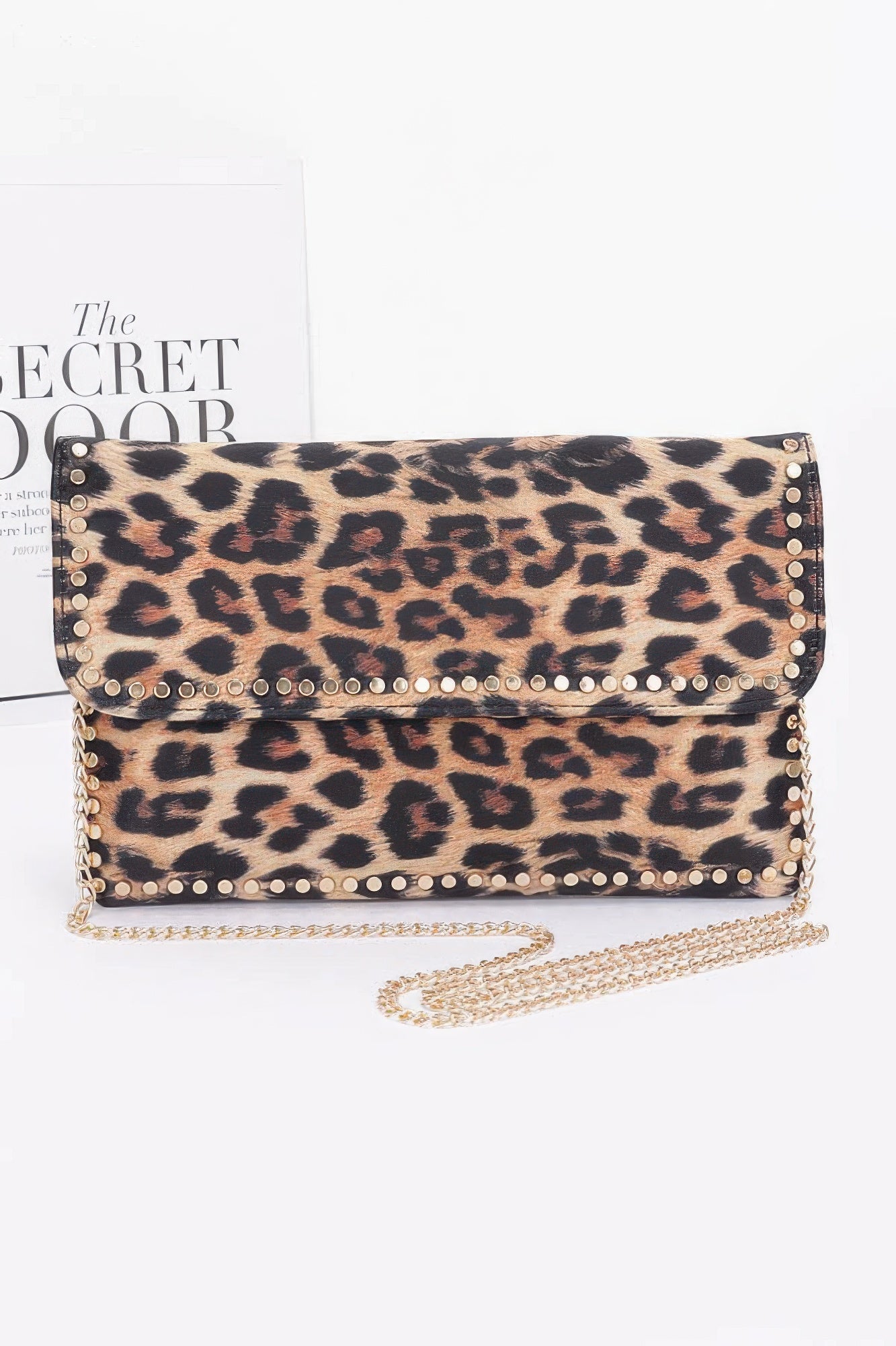 Nylon Leopard Metal Studded Clutch Bag - Pikemla