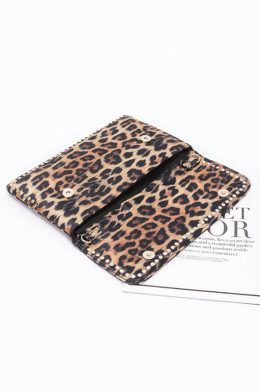 Nylon Leopard Metal Studded Clutch Bag - Pikemla