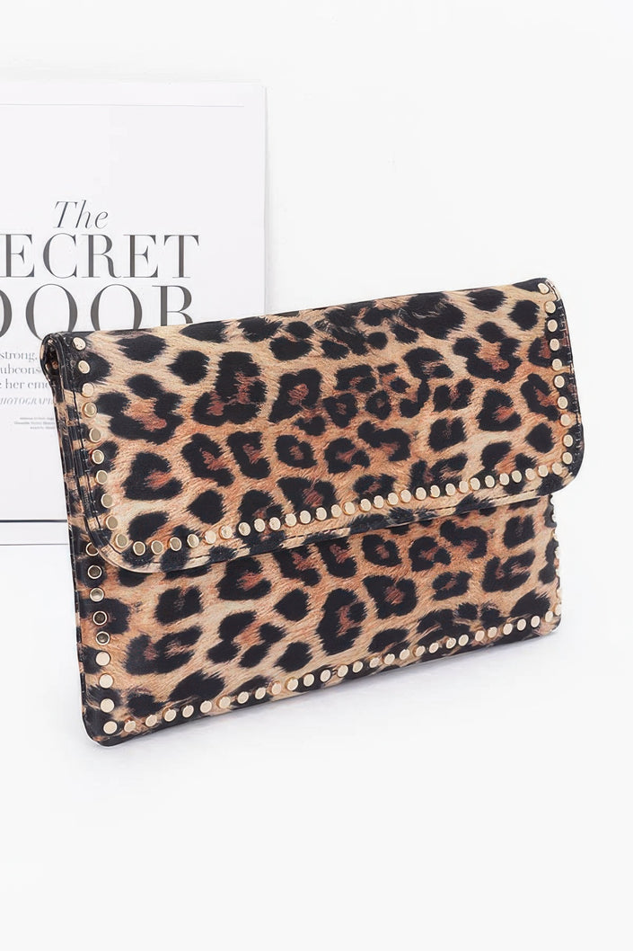Nylon Leopard Metal Studded Clutch Bag - Pikemla