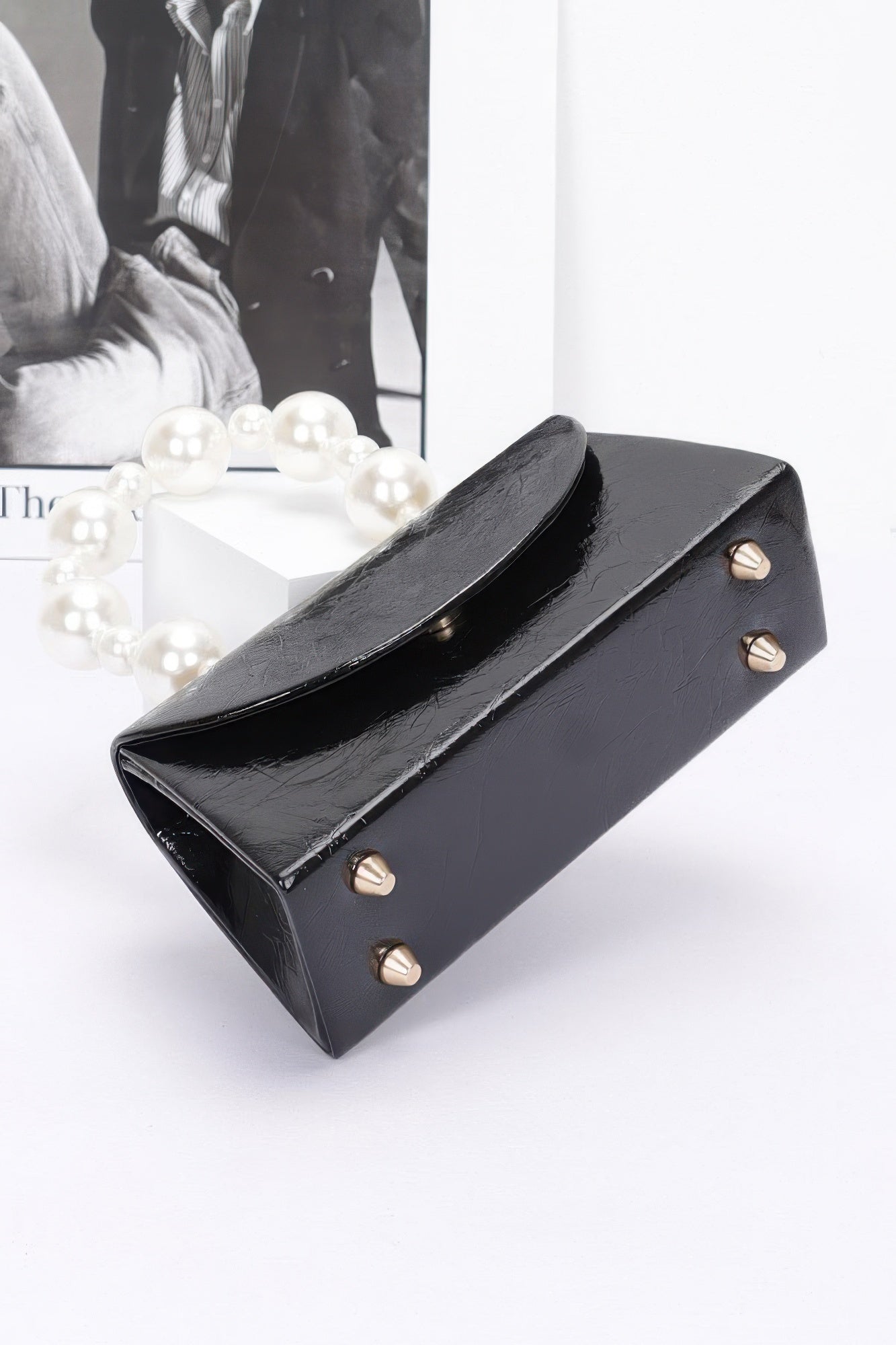 Metallic Pearl Handle Flap Bag - Pikemla