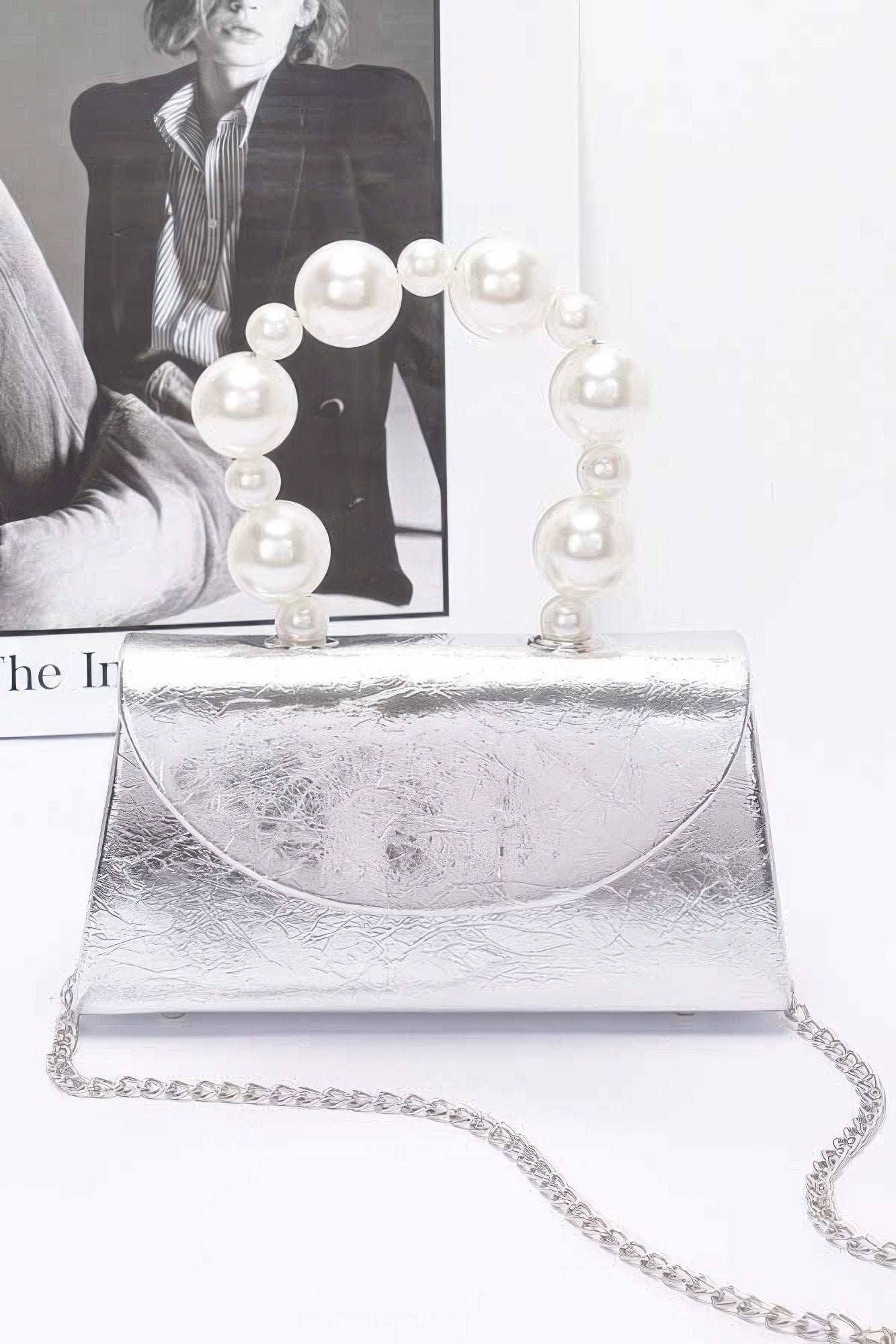 Metallic Pearl Handle Flap Bag - Pikemla