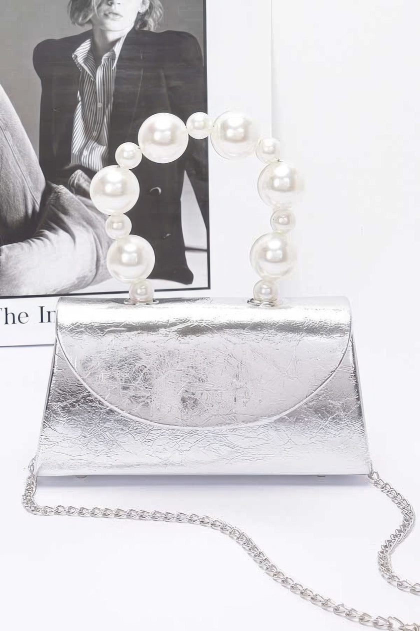 Metallic Pearl Handle Flap Bag - Pikemla