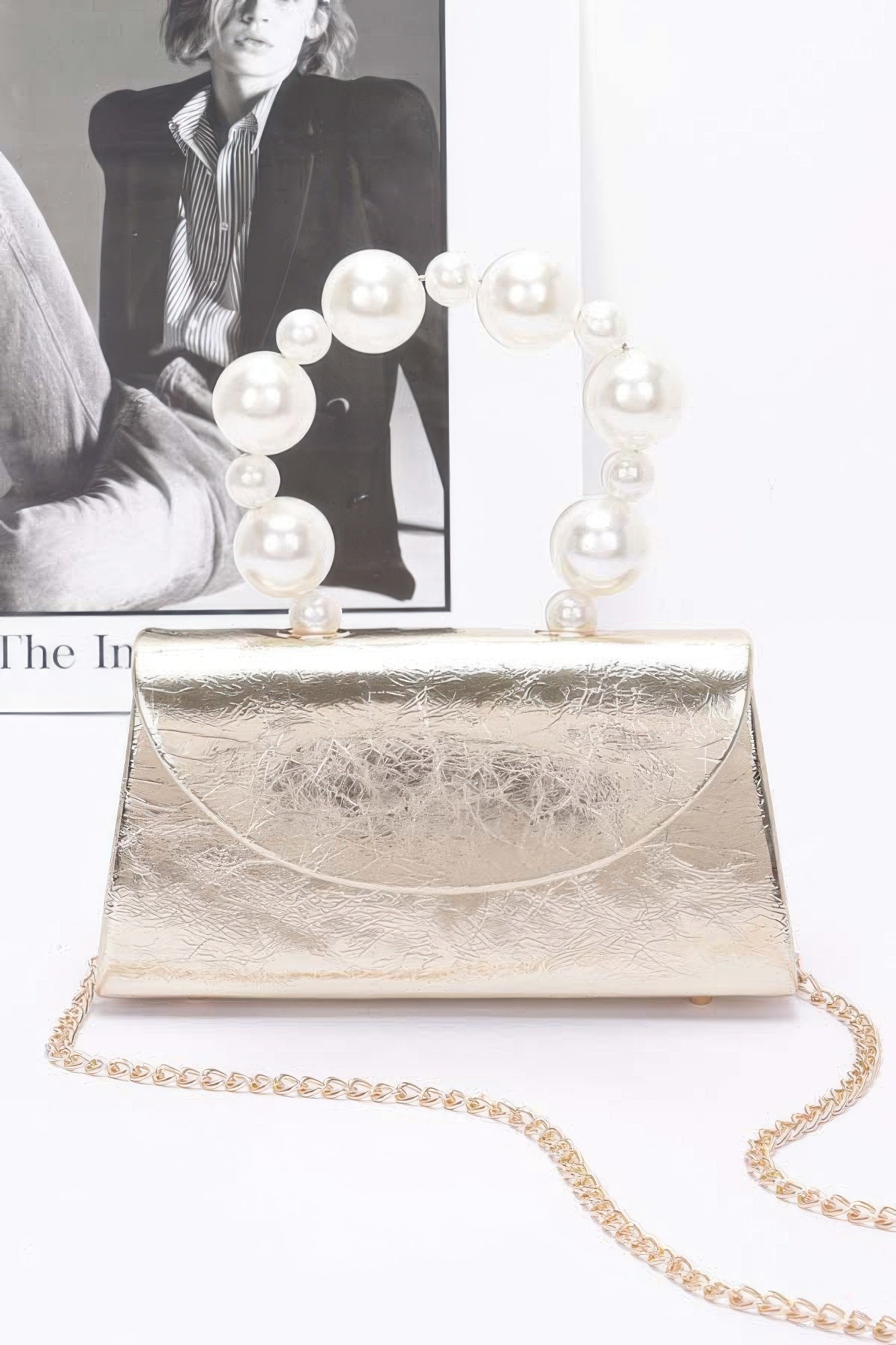 Metallic Pearl Handle Flap Bag - Pikemla